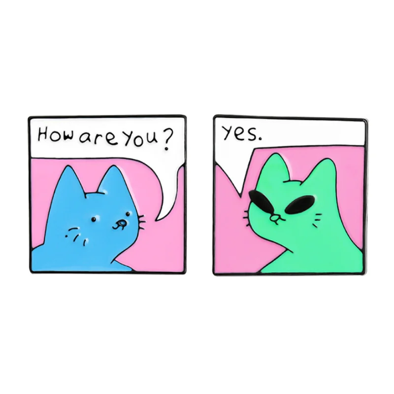 Enamel Pin – Funny Cat Convo (2pcs)