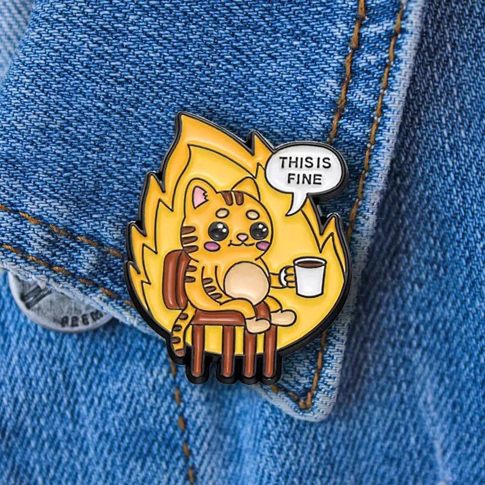 Enamel Pin – This is Fine Cat - Image 3